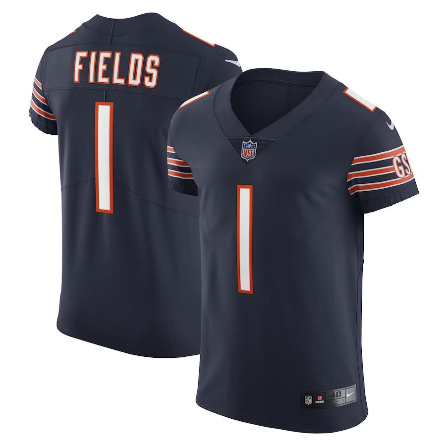 Men Chicago Bears 1 Justin Fields Nike Navy Vapor Elite NFL Jersey